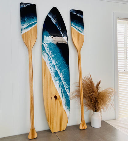 Surfboard Wall Art Nautical Decor with Oars Wall Resin Art