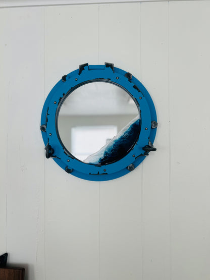 Nautical Ocean Resin Mirror with Distressed Porthole Frame