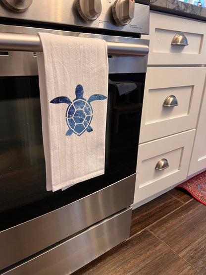 Kitchen Tea Towels with Original Ocean Nautical Design with Sea Turtle or Dolphin