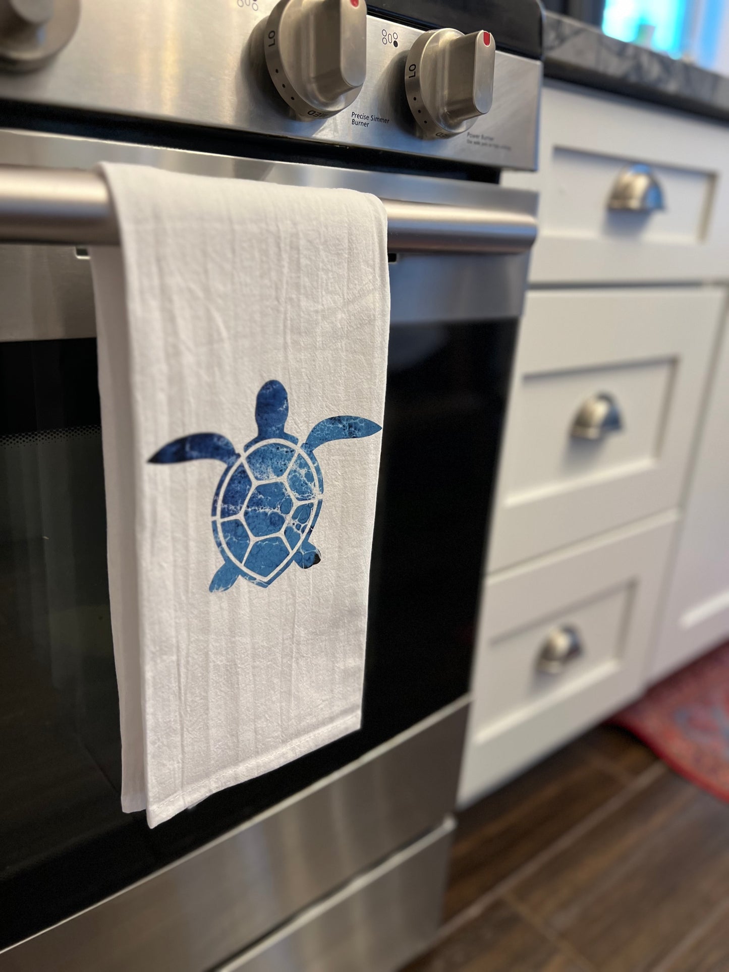 Kitchen Tea Towels with Original Ocean Nautical Design with Sea Turtle or Dolphin