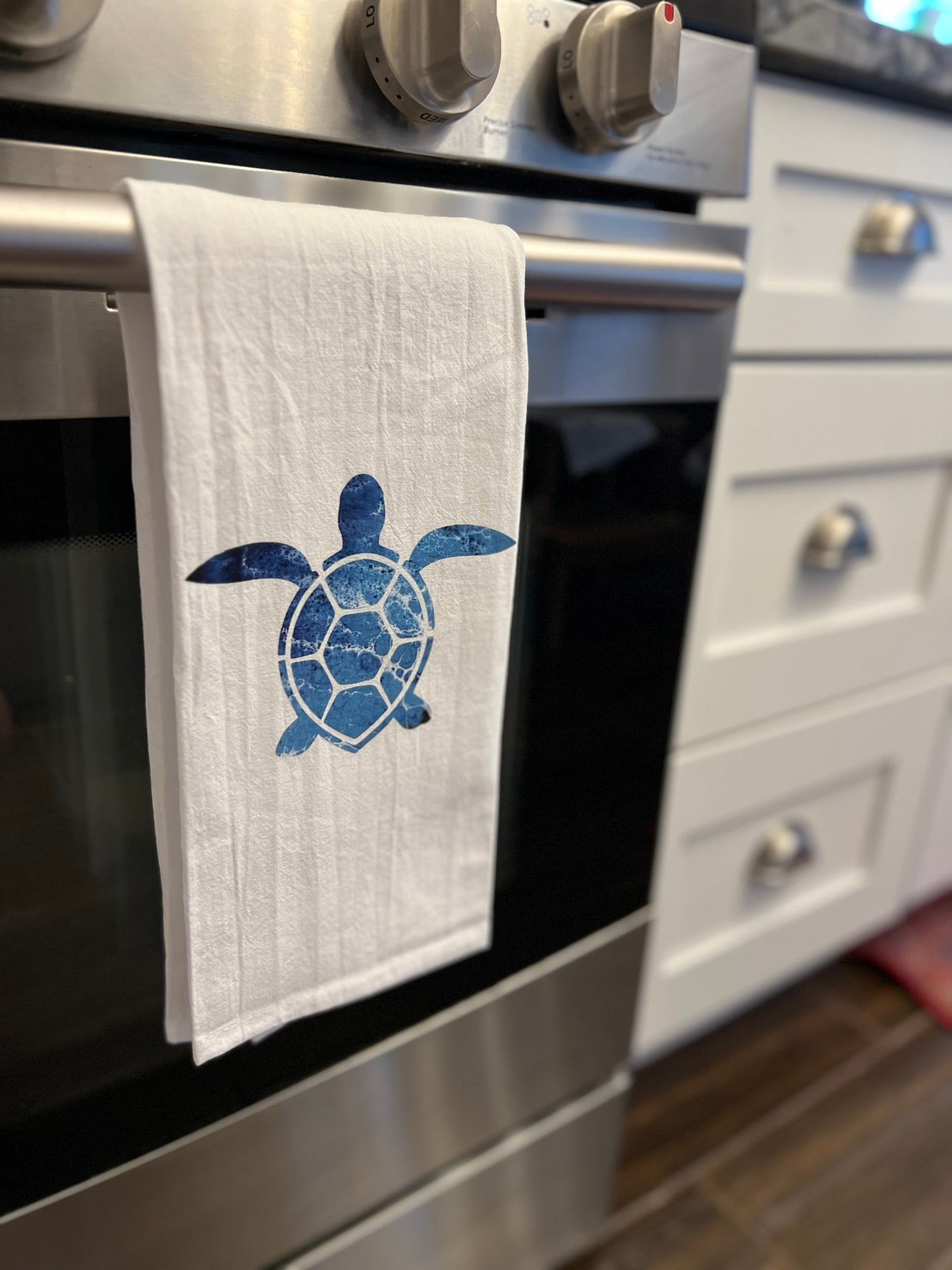 Kitchen Tea Towels with Original Ocean Nautical Design with Sea Turtle or Dolphin