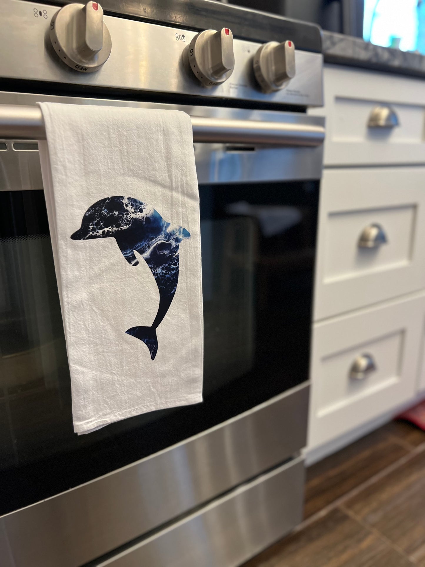 Kitchen Tea Towels with Original Ocean Nautical Design with Sea Turtle or Dolphin