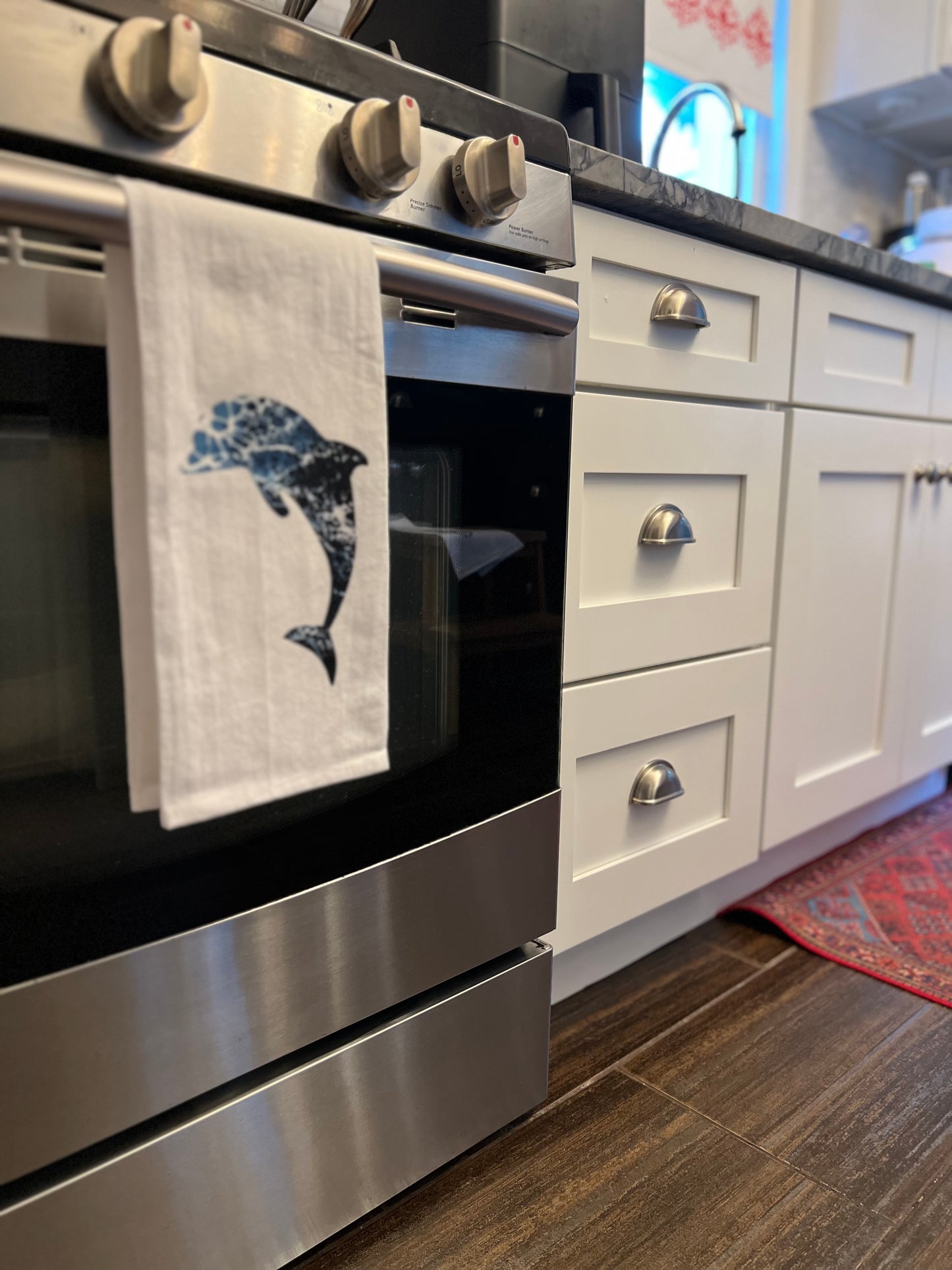 Kitchen Tea Towels with Original Ocean Nautical Design with Sea Turtle or Dolphin