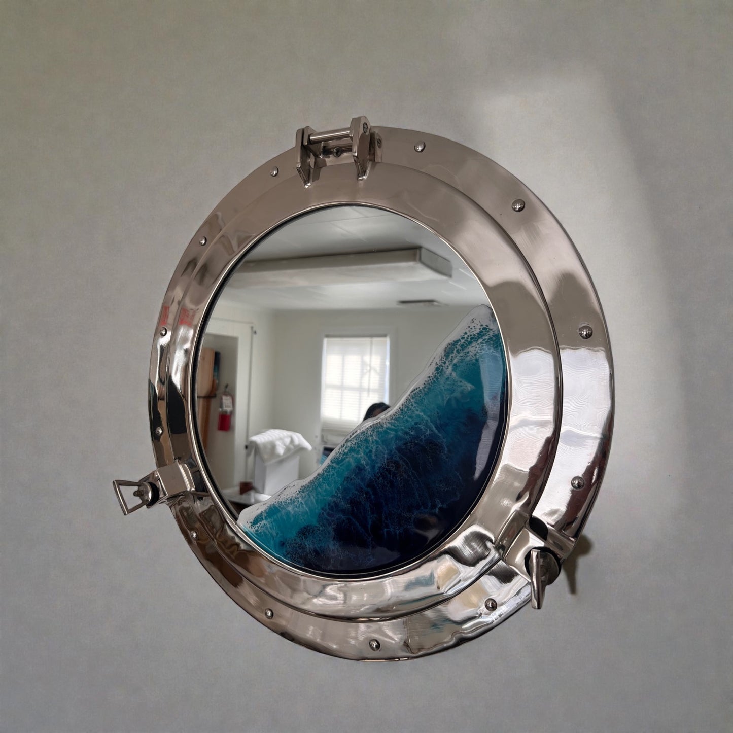 Nautical Ocean Resin Mirror with Porthole Frame