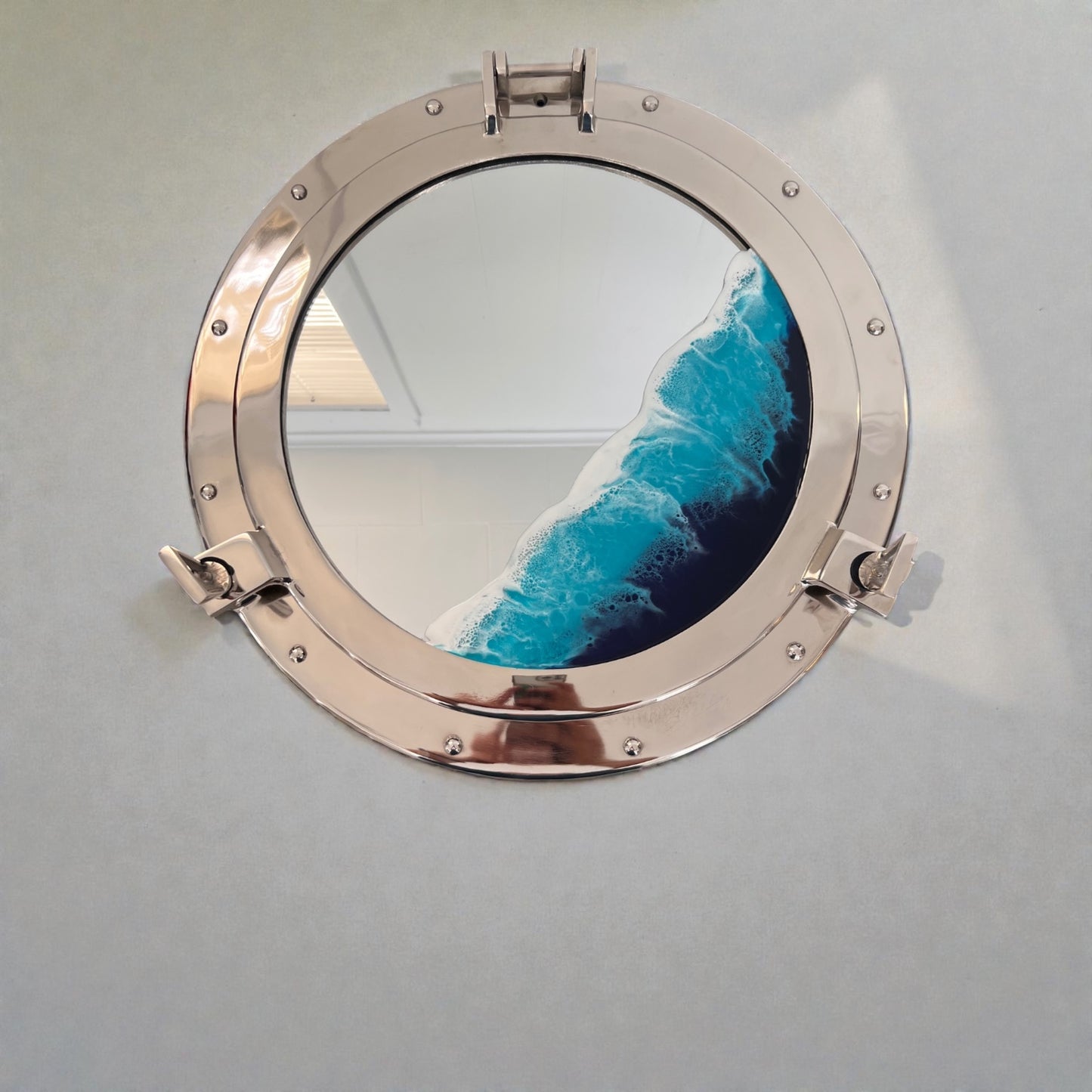 Nautical Ocean Resin Mirror with Porthole Frame