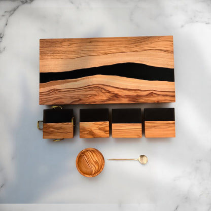 Personalized Newlywed Gift Set, Black – Olive Wood Resin Charcuterie & Serving Board