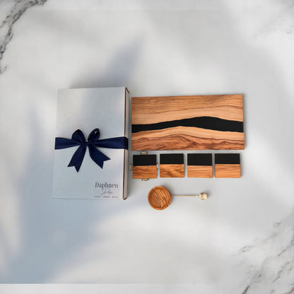 Personalized Newlywed Gift Set, Black – Olive Wood Resin Charcuterie & Serving Board