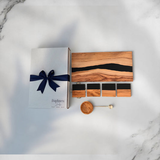 Personalized Newlywed Gift Set, Black – Olive Wood Resin Charcuterie & Serving Board