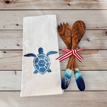 Kitchen Tea Towels with Original Ocean Nautical Design with Sea Turtle or Dolphin