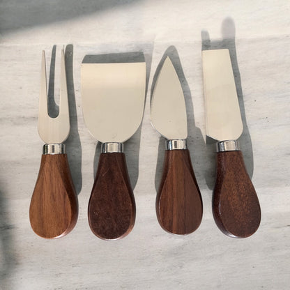 Personalized Wooden Handle Plain Charcuterie Cheese Knife Set-Walnut