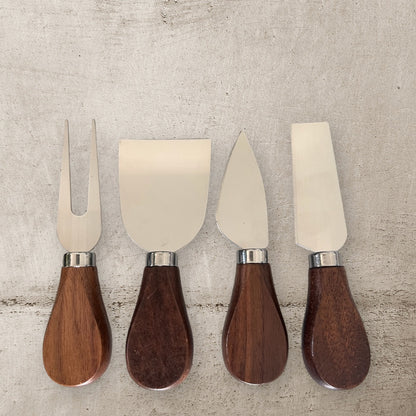 Personalized Wooden Handle Plain Charcuterie Cheese Knife Set-Walnut