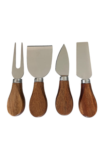 Personalized Wooden Handle Plain Charcuterie Cheese Knife Set-Walnut