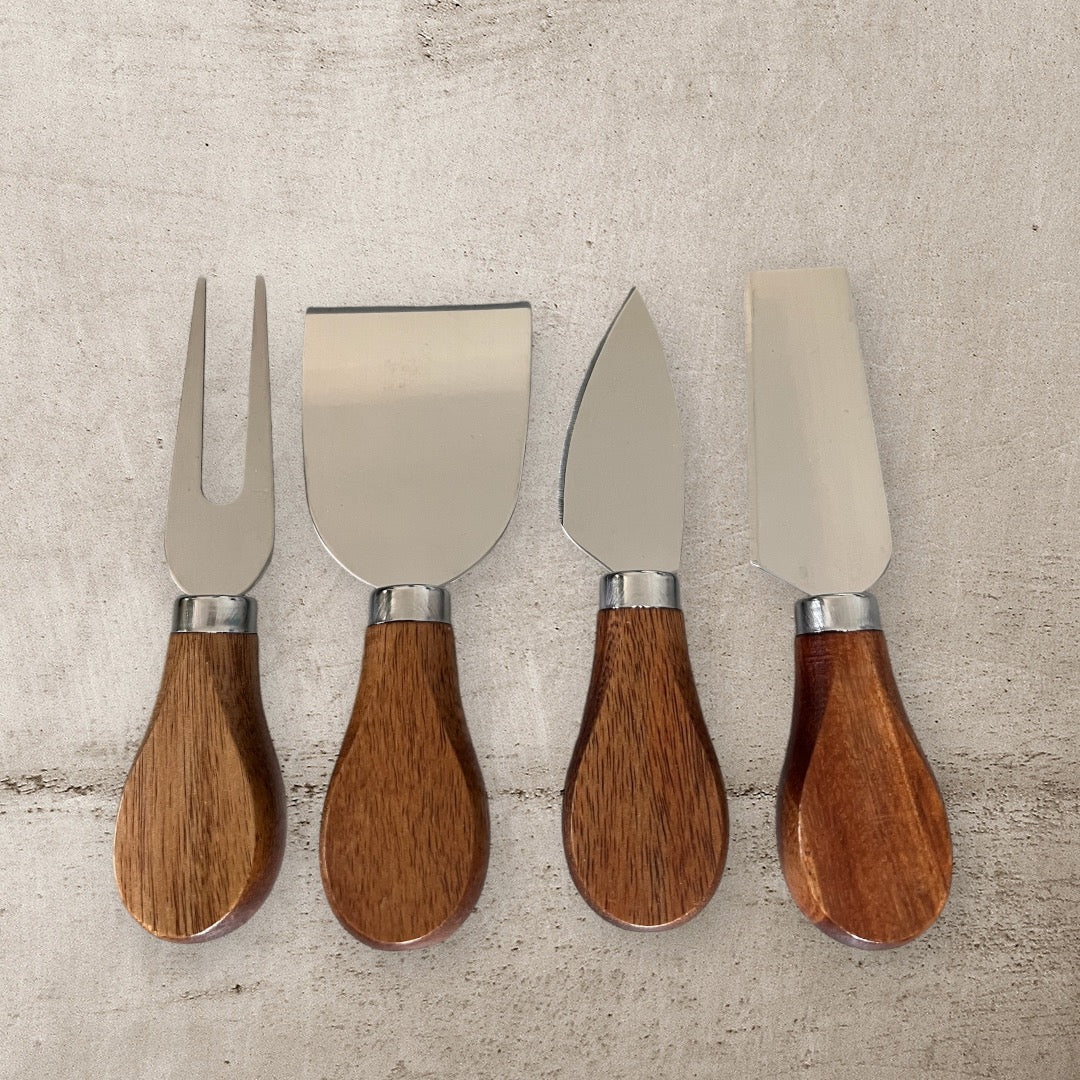 Personalized Wooden Handle Plain Charcuterie Cheese Knife Set-Walnut