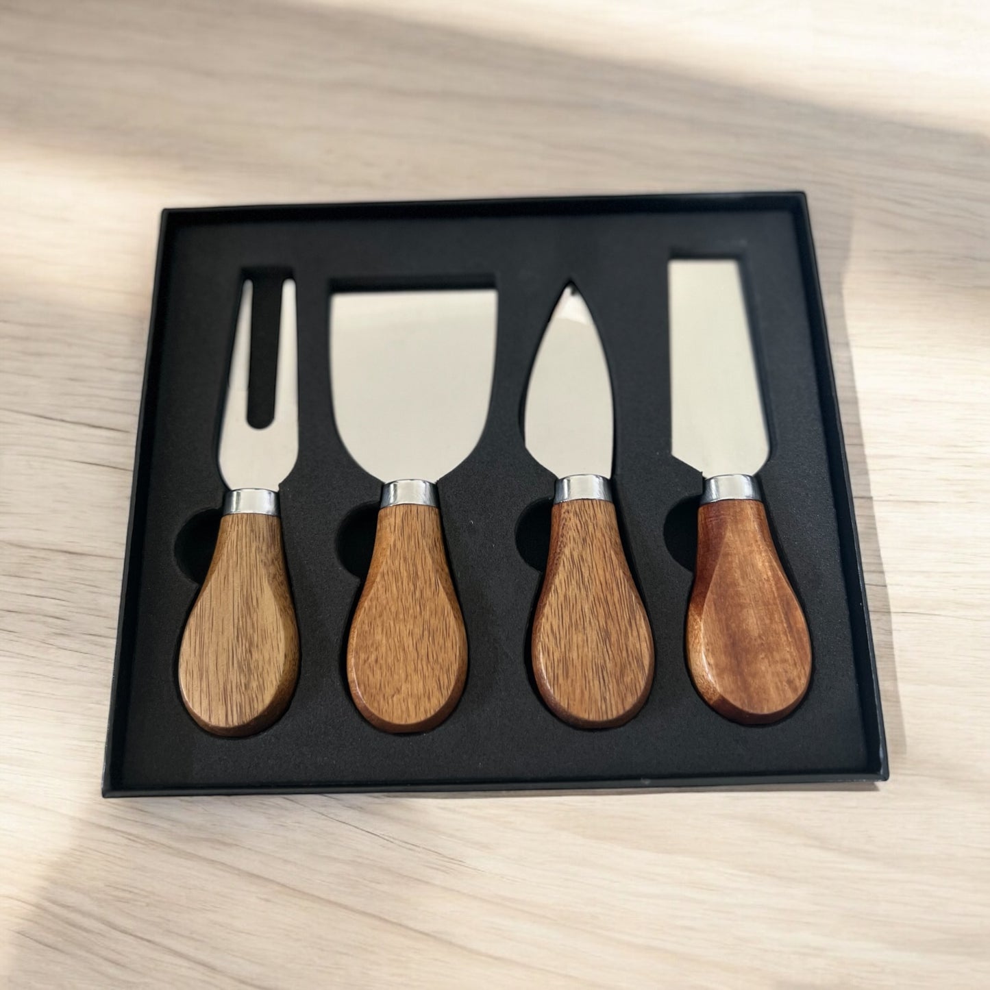 Personalized Wooden Handle Plain Charcuterie Cheese Knife Set-Walnut