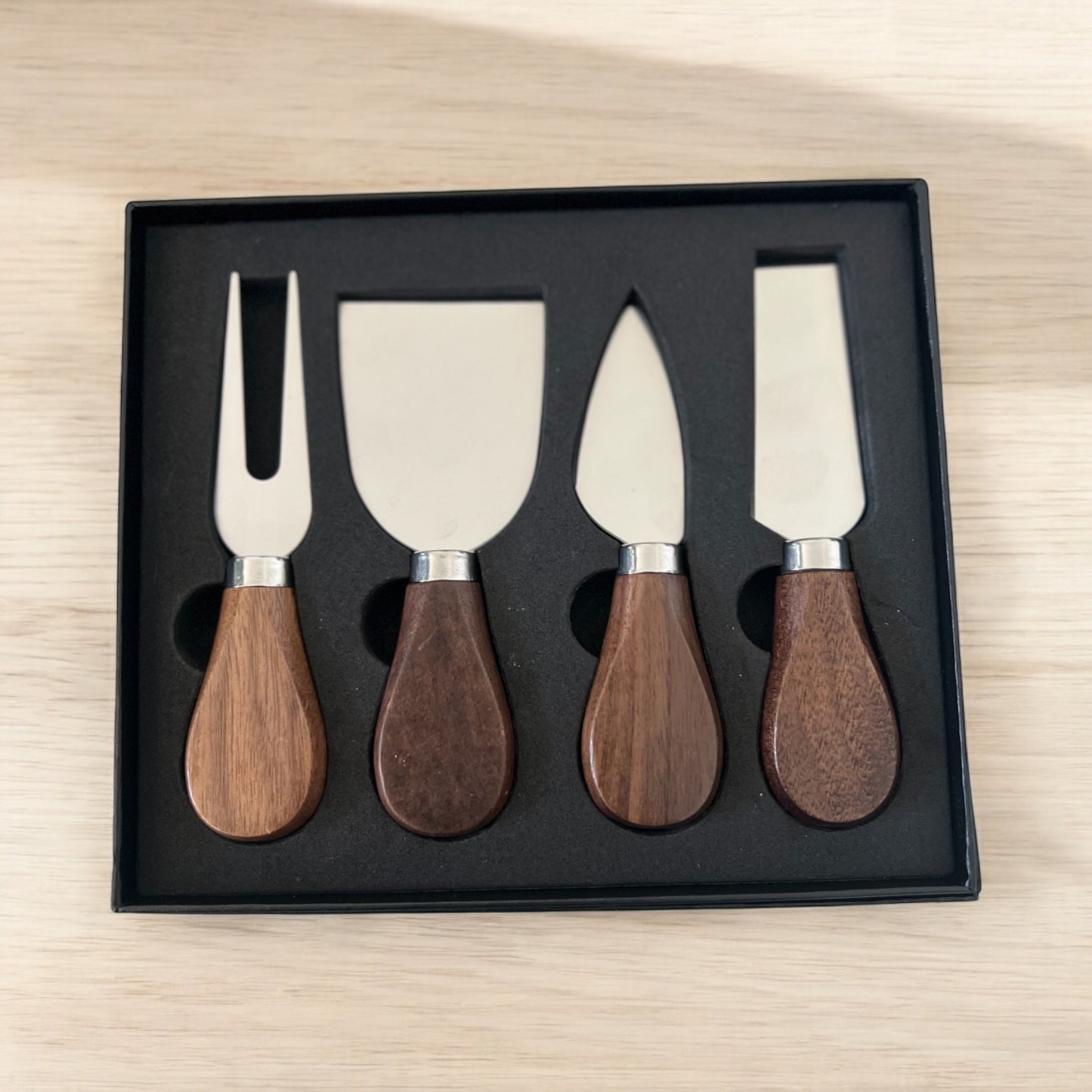 Personalized Wooden Handle Plain Charcuterie Cheese Knife Set-Walnut