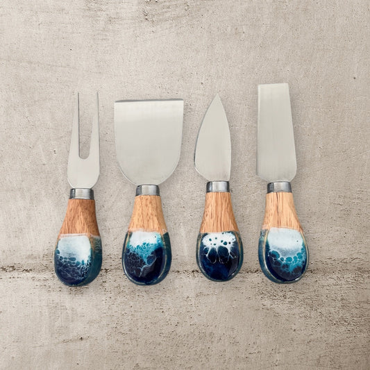 Cheese Knife Set with Ocean Resin Accent- Bamboo