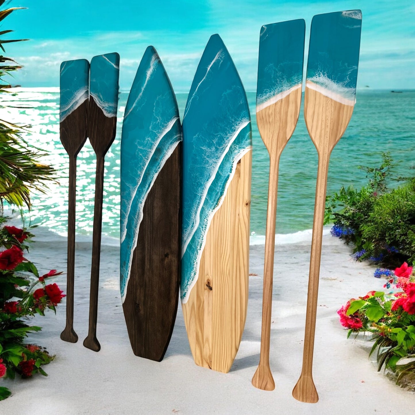 4ft Resin Surfboard Wall Art with Oars -Custom Order 48"