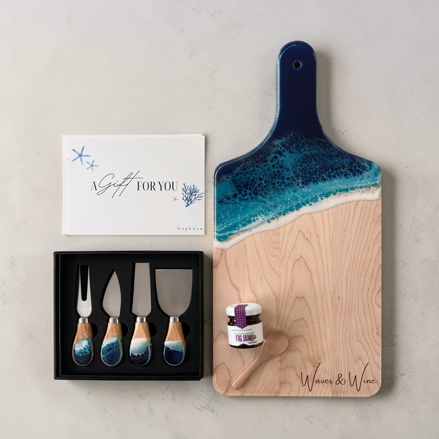 Ocean Resin Maple Cheese Board with Handle