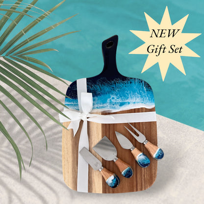 Ocean Resin Cutting Board with Cheese Knives Gift Set