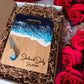 Bamboo Cheese and Charcuterie  Board with Resin Ocean Wave Art Gift Set  with Cheese Knives