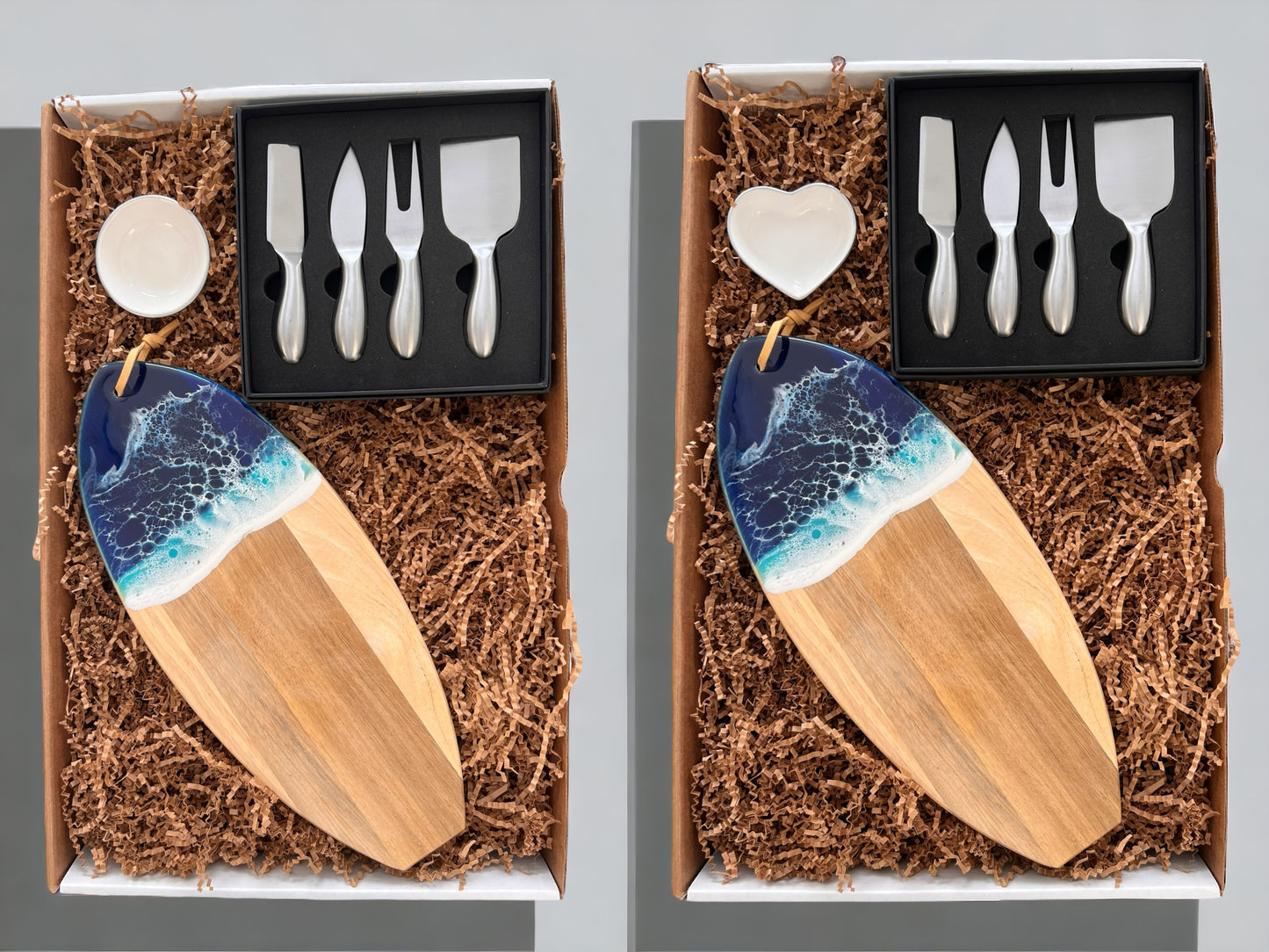Resin Cutting Board Ocean Epoxy Charcuterie Board Personalized Engagement Gift Box Couple Wedding Gift Box SILVER  Set Wood Gift for Parents