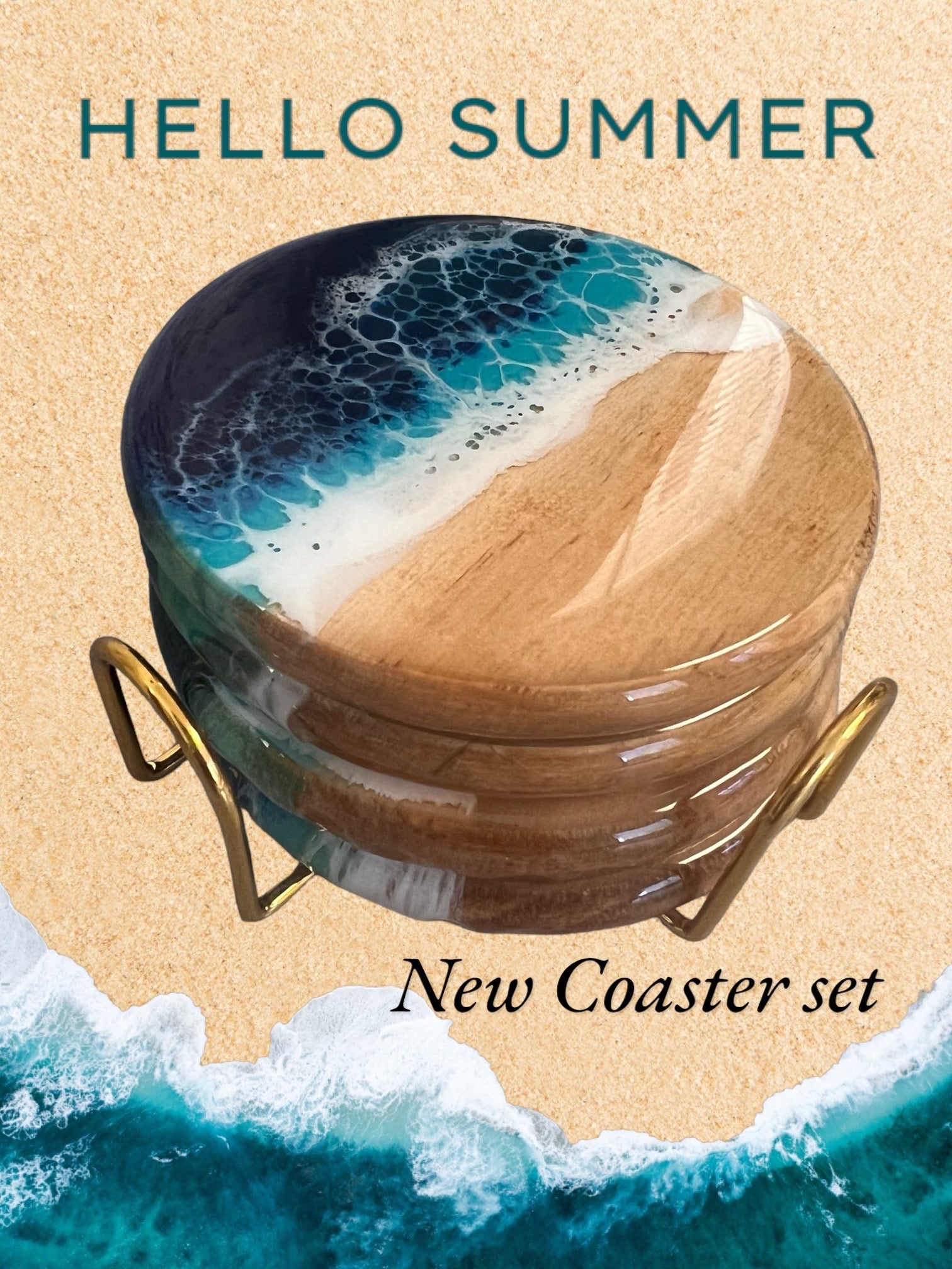 Beach Resin coasters, Handmade ocean inspired coasters, costume coaster 2024 set