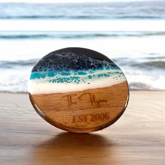 Personalized Ocean Resin Wood Coasters,  Beach House Nautical Coastal Decor