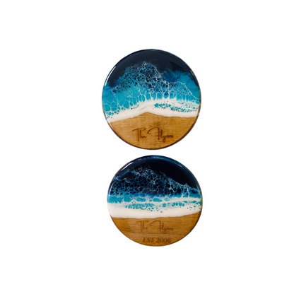 Personalized Ocean Resin Wood Coasters,  Beach House Nautical Coastal Decor