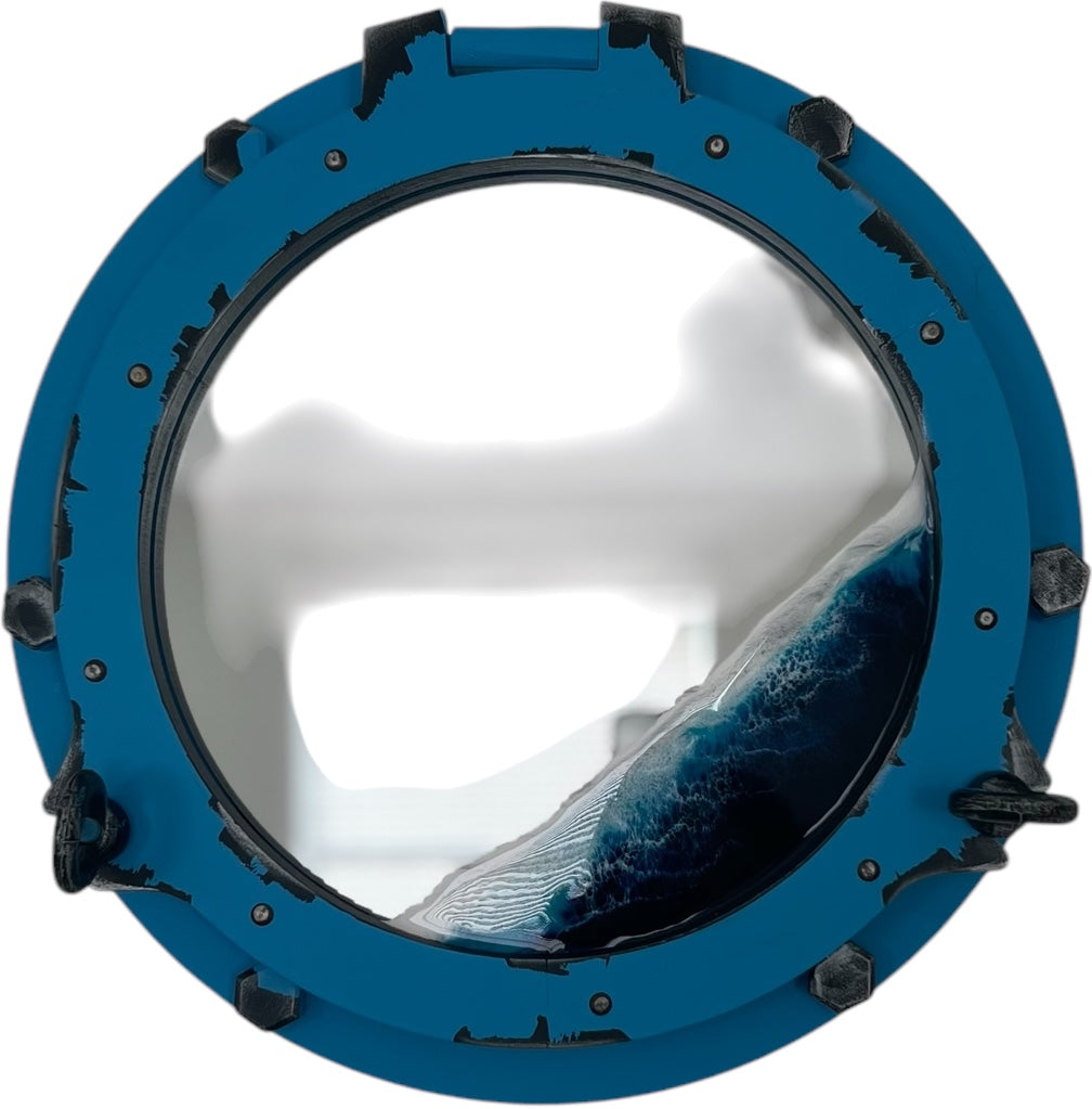 Nautical Ocean Resin Mirror with Distressed Porthole Frame