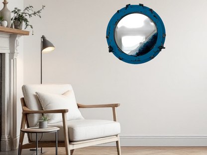 Nautical Ocean Resin Mirror with Distressed Porthole Frame