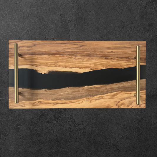 Personalized Resin River Charcuterie Tray – Olive Wood and Black Epoxy