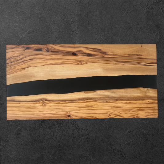 River Board For Charcuterie and Cheese, Olive Wood River Board with Black Resin