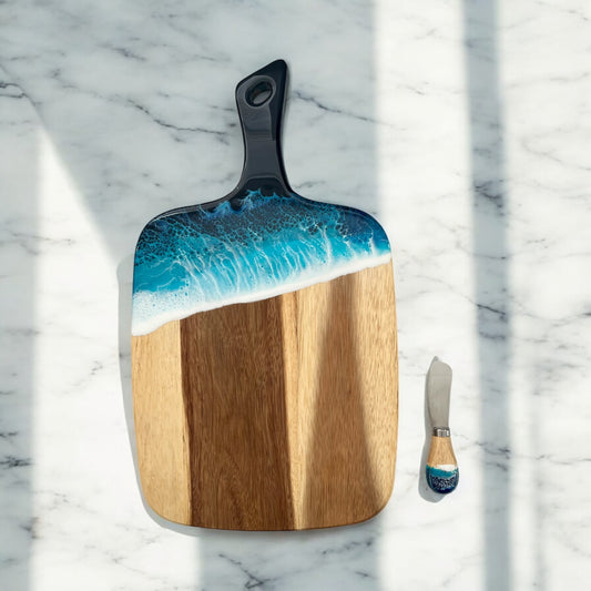 Ocean Resin Acacia Cheese Board Gift Set with One Cheese Knife