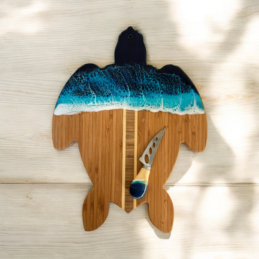 Turtle Board Gift Set with Ocean Resin Matching Cheese Knife