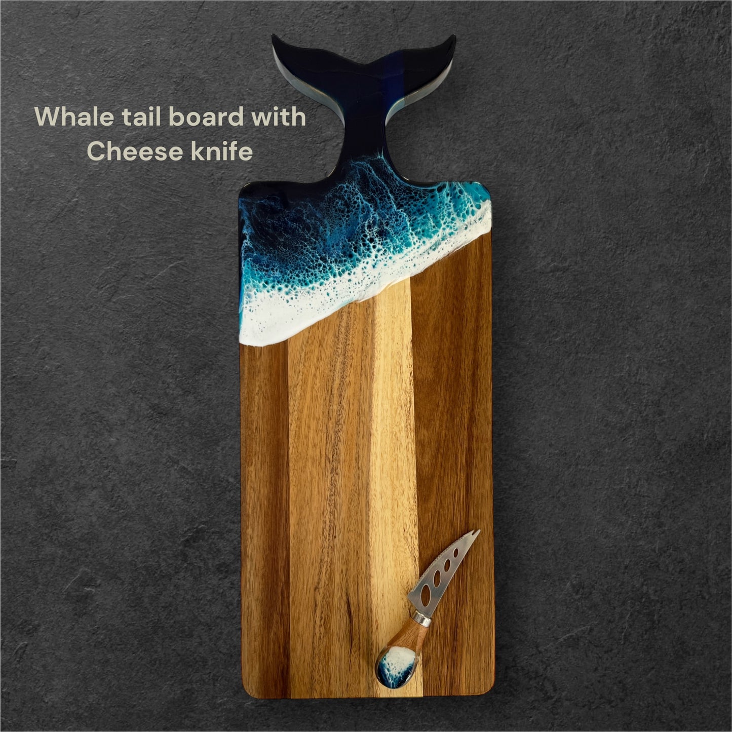 Whale Tail Charcuterie Board with Knife , Complete Cheese Board Set with Ocean Wave Resin