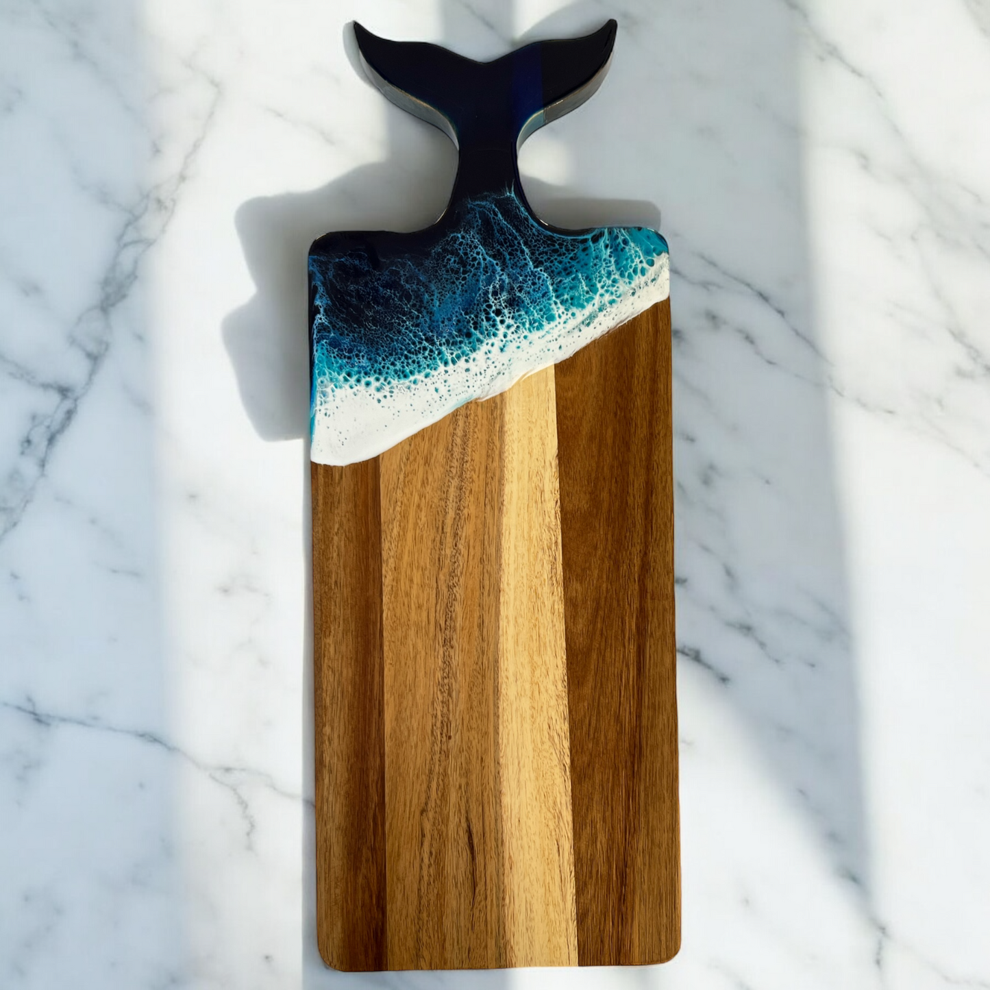 Whale Tail Charcuterie Board with Knife , Complete Cheese Board Set with Ocean Wave Resin