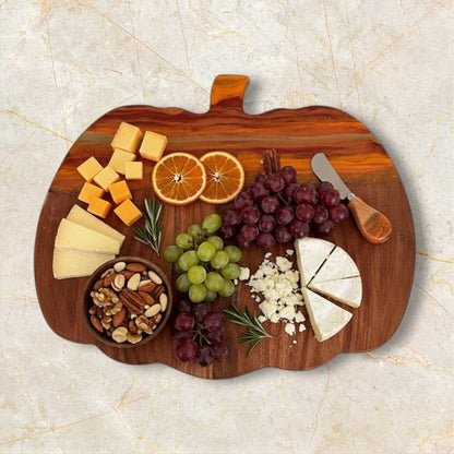 Fall Cutting Board, Pumpkin-Shaped Resin Cheese Board Set with Knife