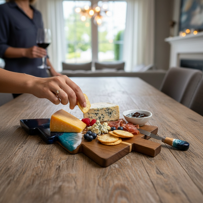 Christmas Tree Shape Ocean Resin Cheese Board and Cheese Knife Gift Set