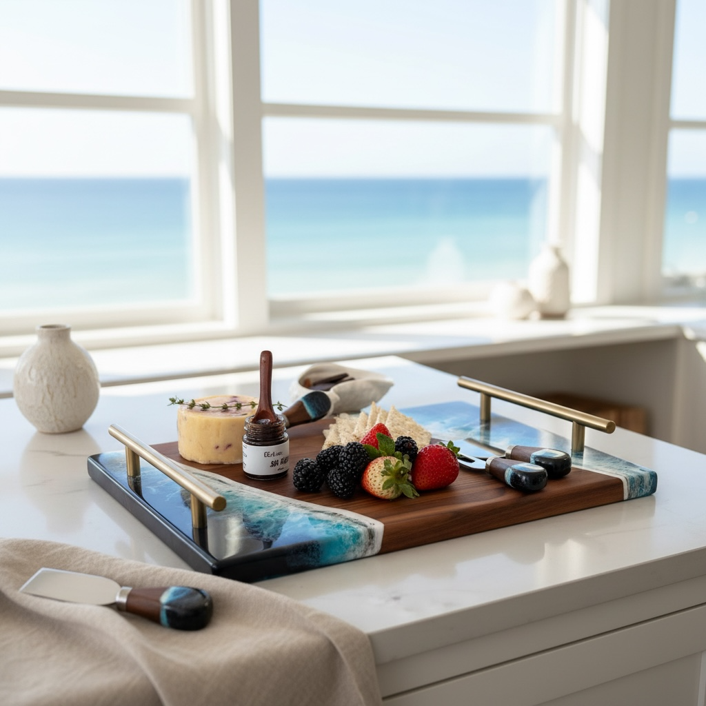 Walnut Ocean Resin Tray