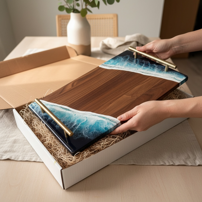 Walnut Ocean Resin Tray