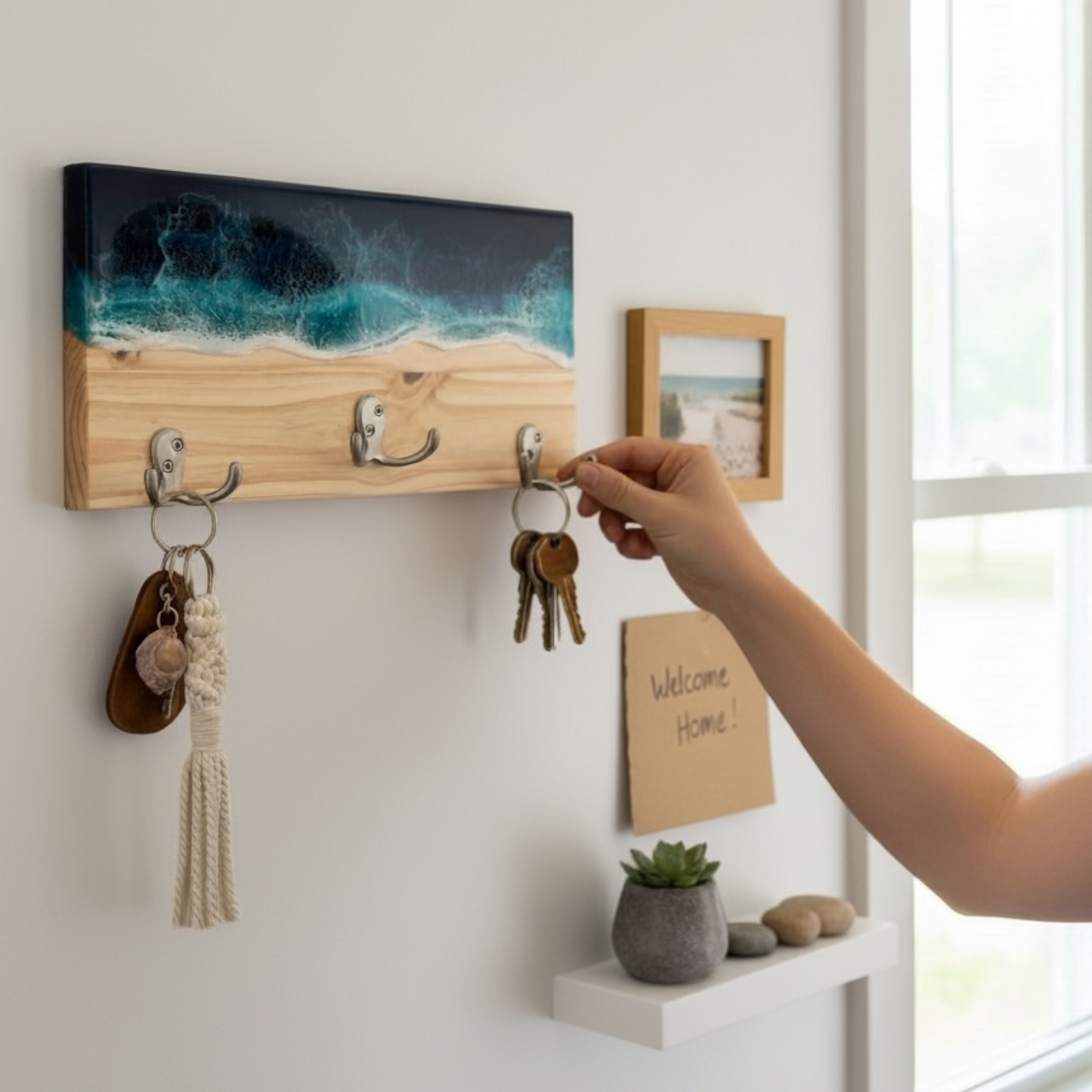 Coastal Wall Hanger with Three Octopus Hooks