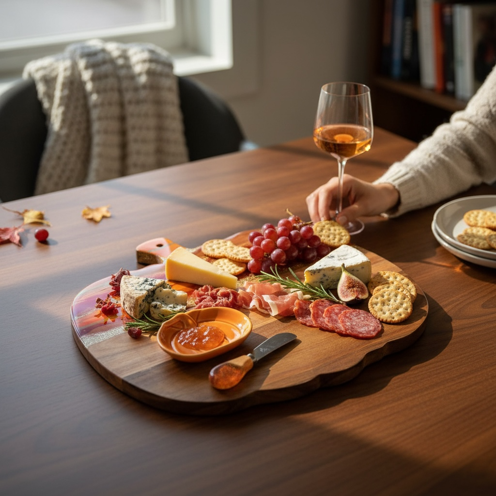 Fall Cutting Board, Pumpkin-Shaped Resin Cheese Board Set with Knife