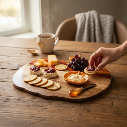 Fall Cutting Board, Pumpkin-Shaped Resin Cheese Board Set with Knife