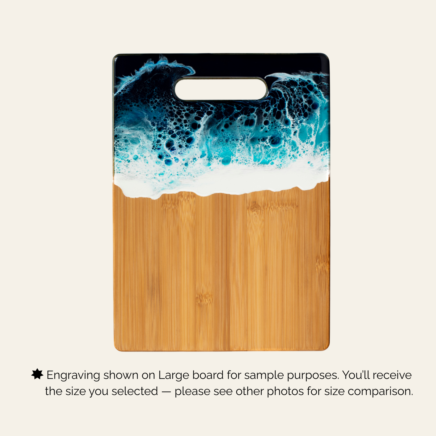 Personalized Bamboo Cutting Board with Resin Ocean Wave Art, Cheese & Charcuterie Board