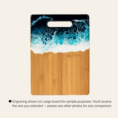 Personalized Bamboo Cutting Board with Resin Ocean Wave Art, Cheese & Charcuterie Board