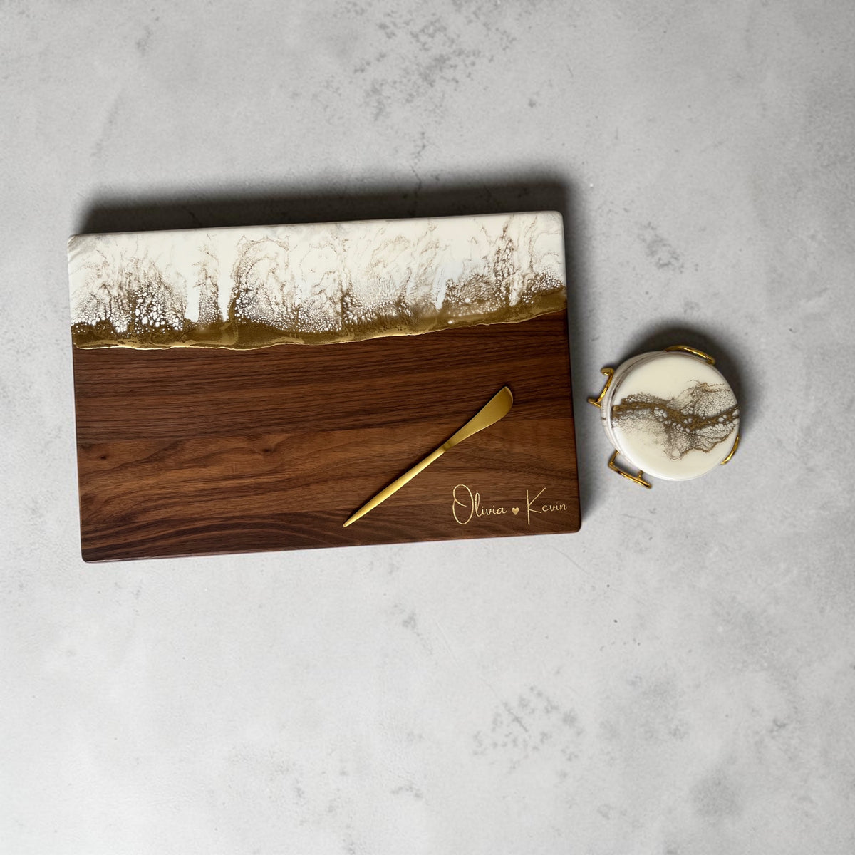 Personalized White & Gold Resin Charcuterie Board, Luxury Wedding Gift