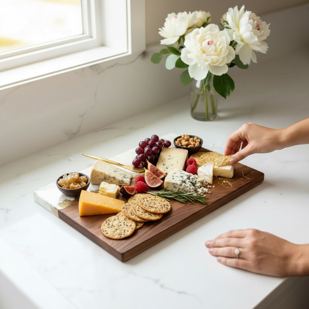 Personalized White & Gold Resin Charcuterie Board, Luxury Wedding Gift