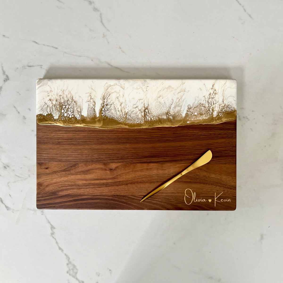 Personalized White & Gold Resin Charcuterie Board, Luxury Wedding Gift