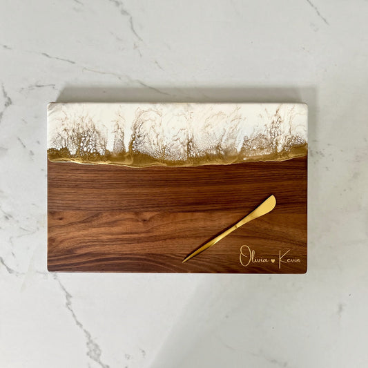 Personalized White & Gold Resin Charcuterie Board, Luxury Wedding Gift