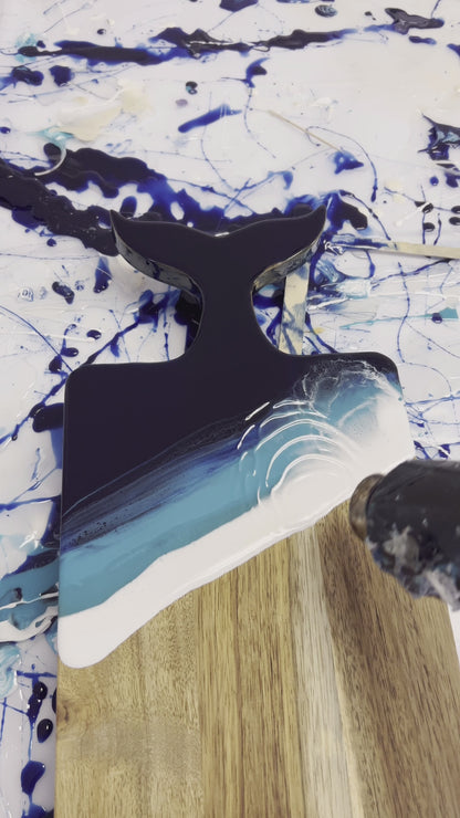 Whale Tail Cutting Board, Cheese Board with Ocean Resin